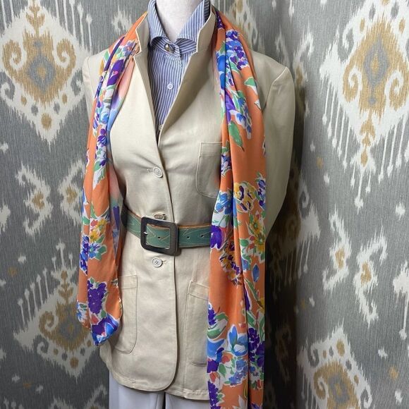 *Ralph Lauren Collection Orange Sherbet Watercolor Floral Oblong Silk Scarf main image 8